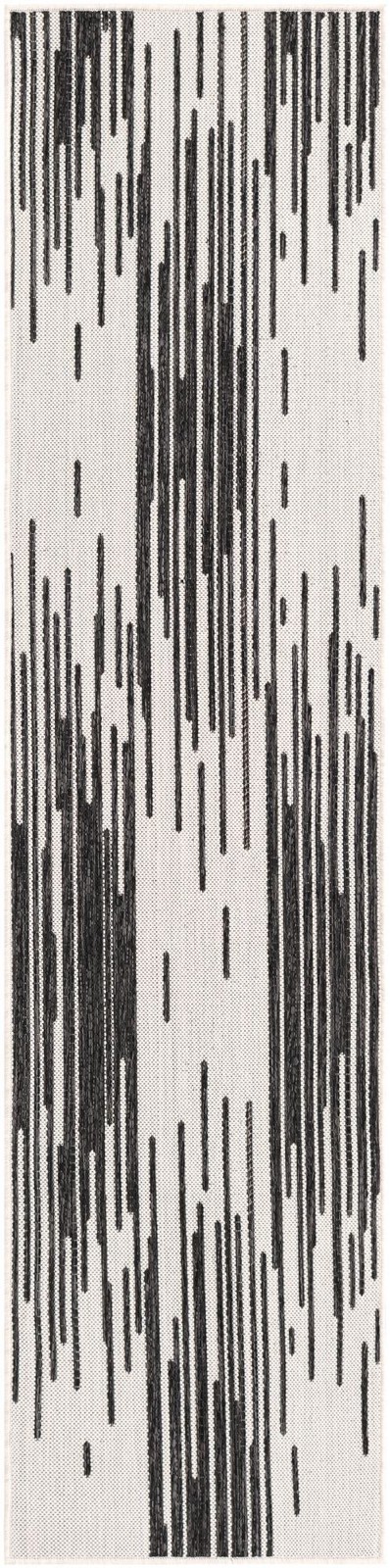 2' x 8' Copse · Lines Outdoor Rug, black and white