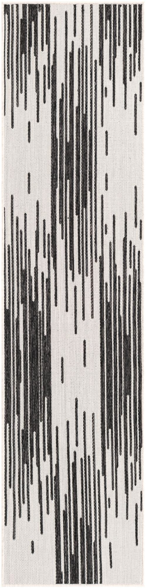 2' x 8' Copse · Lines Outdoor Rug, black and white