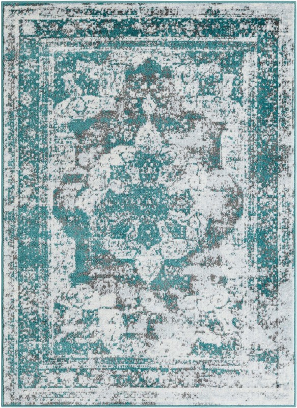 7' 10 x 11' Blakemore · Distressed medallion rug, turquoise and ivory