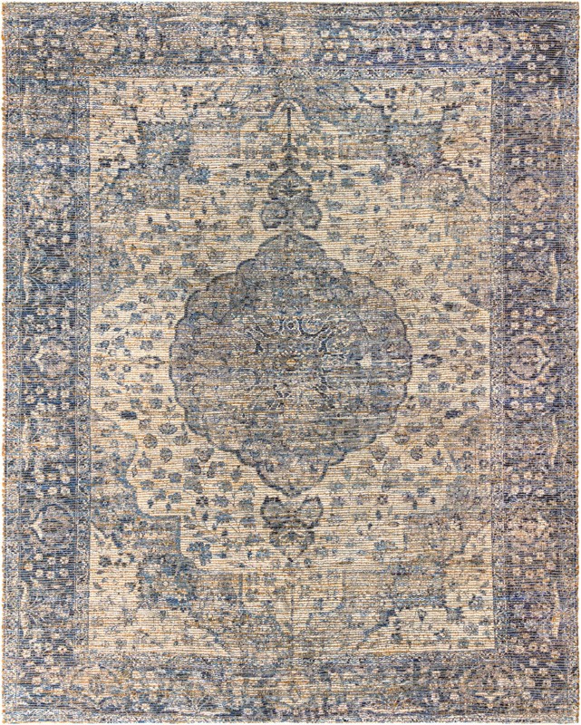 7' 10 x 10' Proctor · Faded medallion rug, blue and ivory