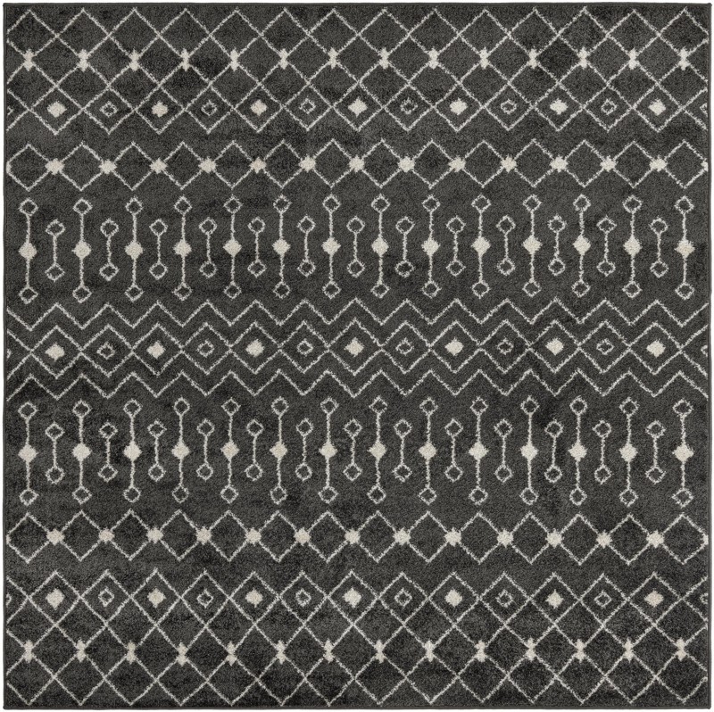 7' 10 x 7' 10 Boswell · Geometric tribal rug, dark gray and ivory