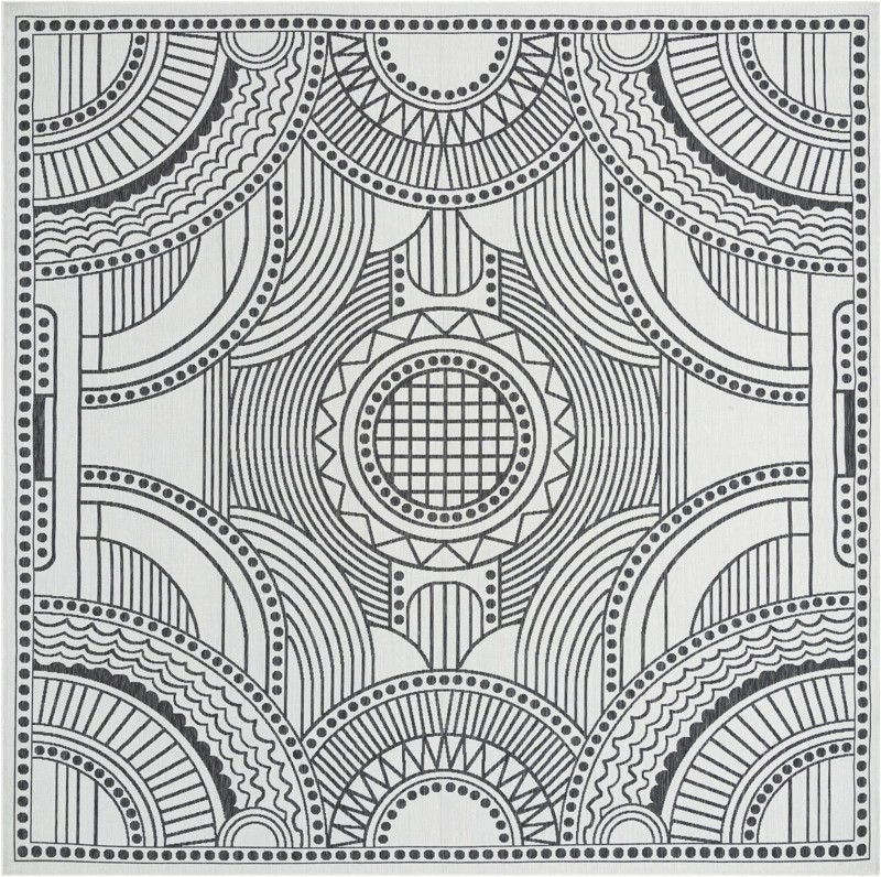 12' x 12' Brough · Geometric Outdoor Rug, white and black