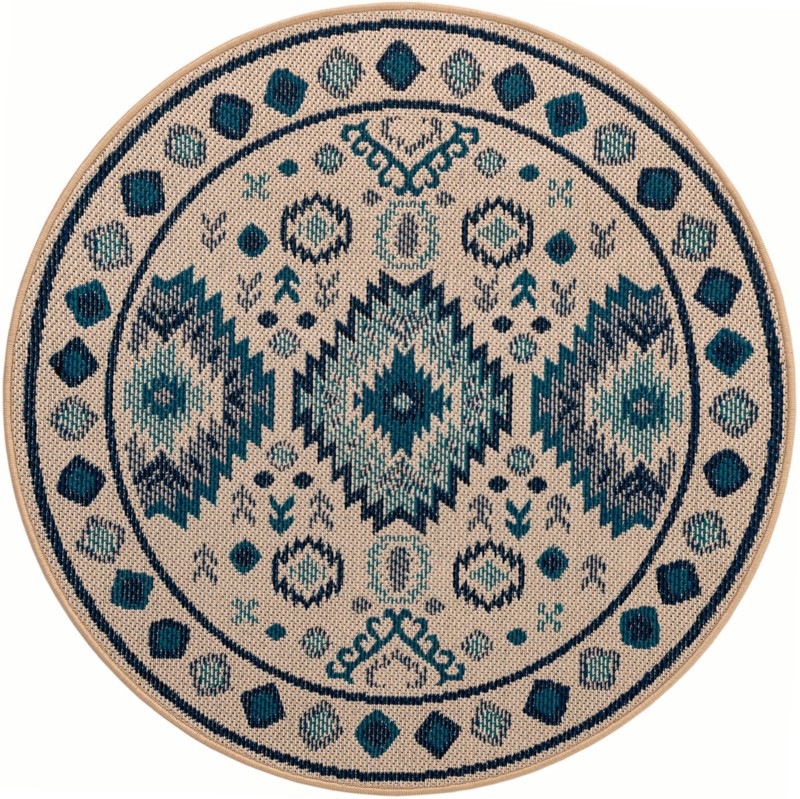 Whitfield · Geometric tribal Outdoor Rug, beige and blue