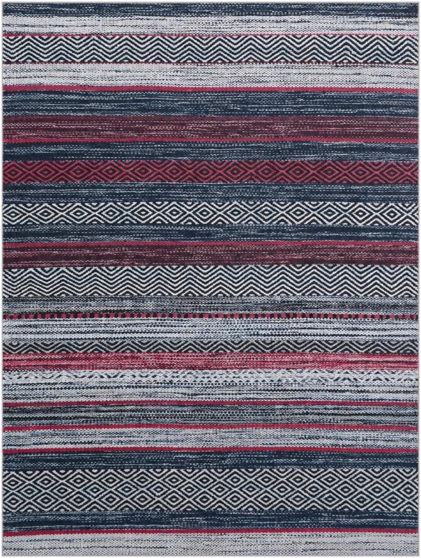 9' x 12' Pagosa · Striped geometric rug, navy and red