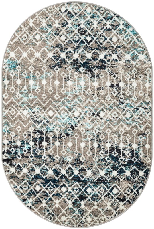 4' x 6' Boswell · Geometric trellis rug, gray and teal