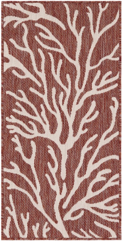 2' x 4' Northfield · Floral / botanical Outdoor Rug, rust red