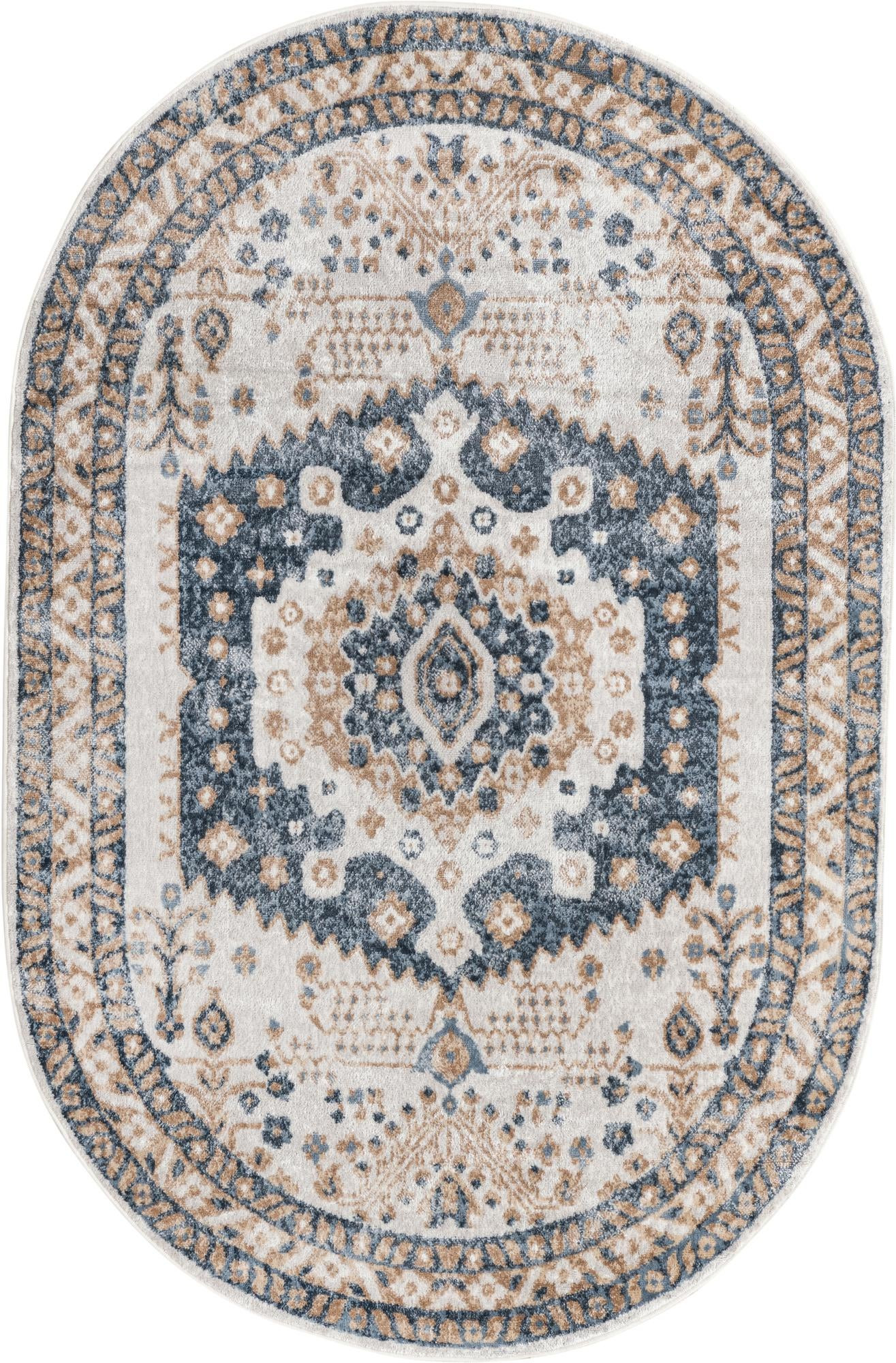 5' x 8' Swallow · Border rug, cream