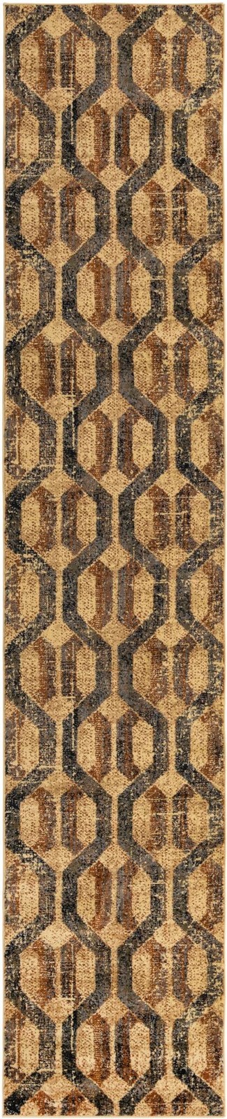 2' 7 x 14' Acadia · Geometric lattice rug, beige and brown