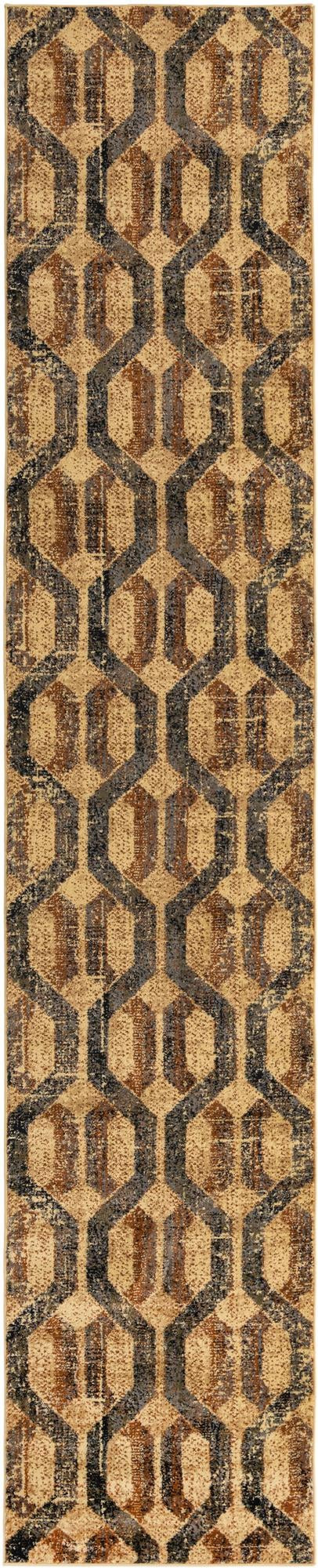 2' 7 x 14' Acadia · Geometric lattice rug, beige and brown