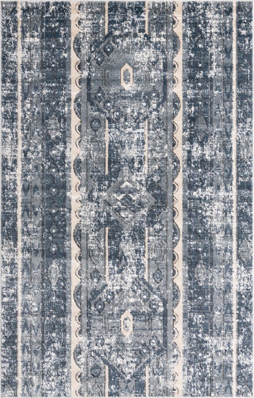 Grouse · Distressed striped rug, blue and beige