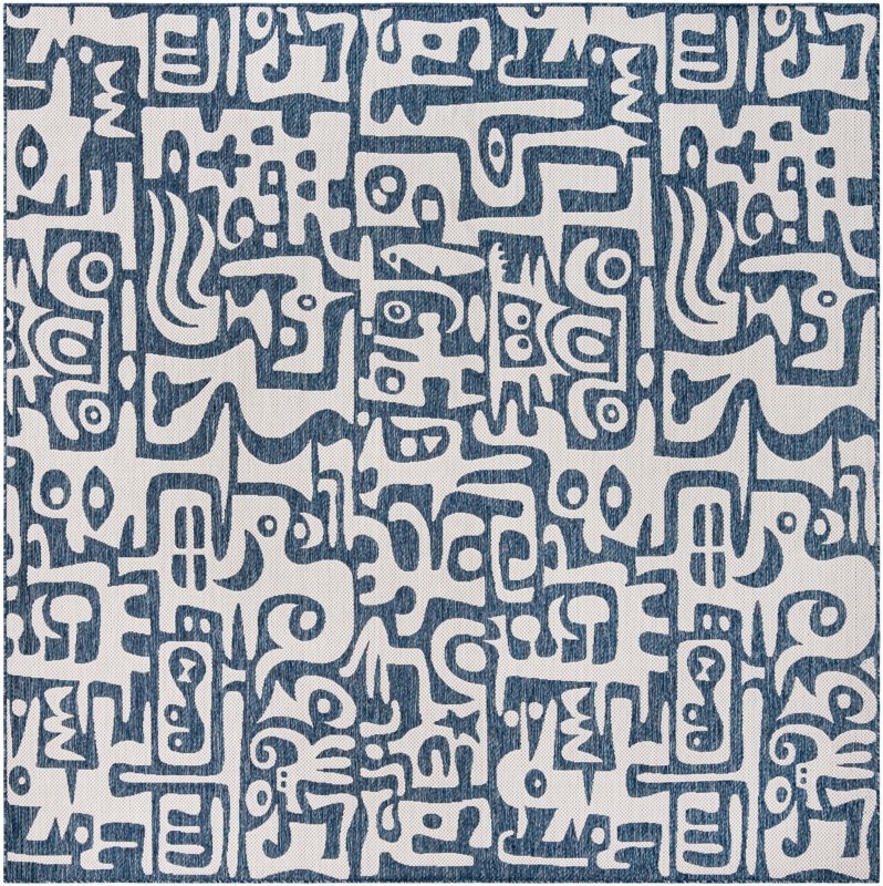 10' x 10' Hungerford · Abstract Outdoor Rug, blue and ivory