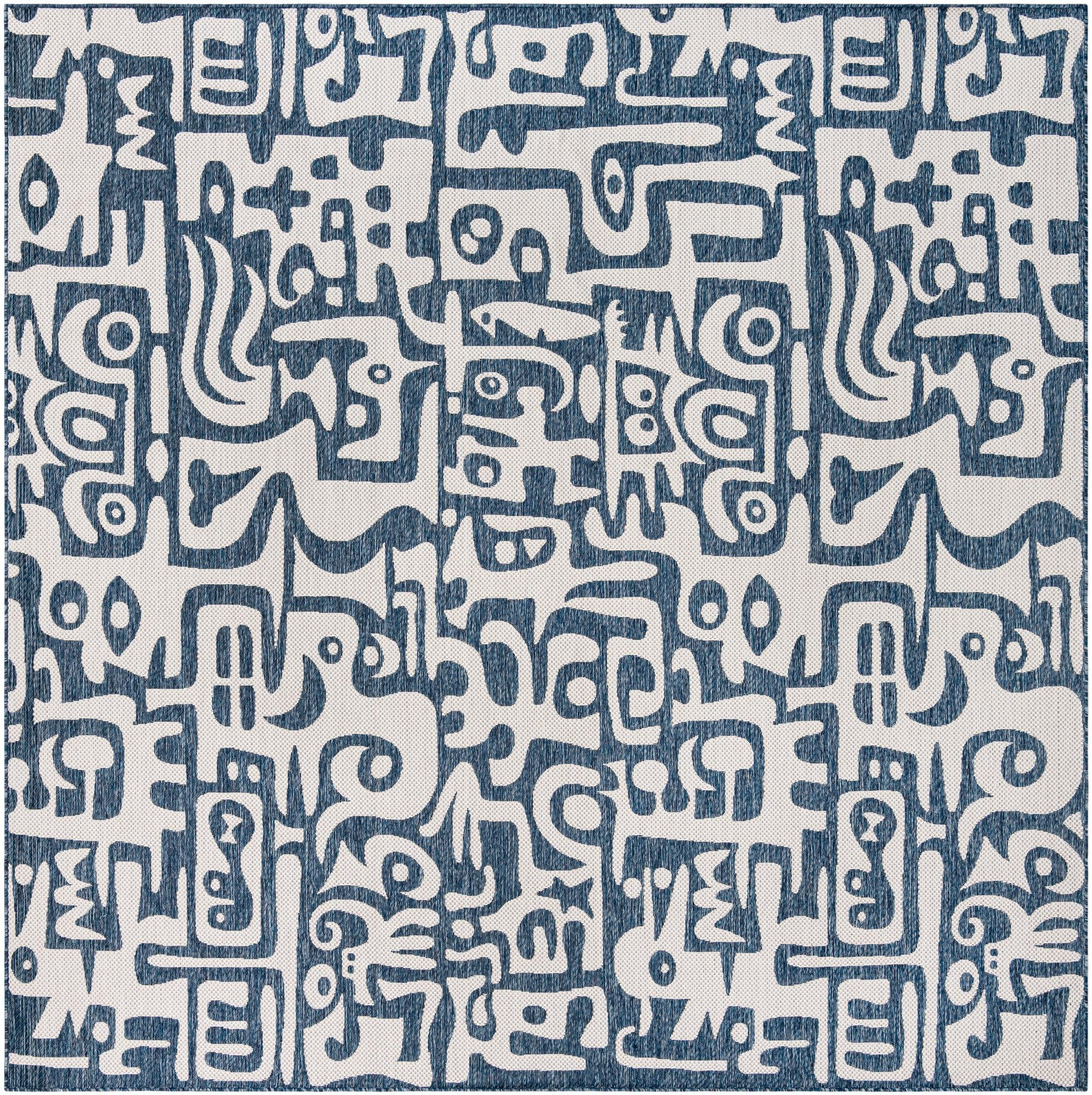 10' x 10' Hungerford · Abstract Outdoor Rug, blue and ivory