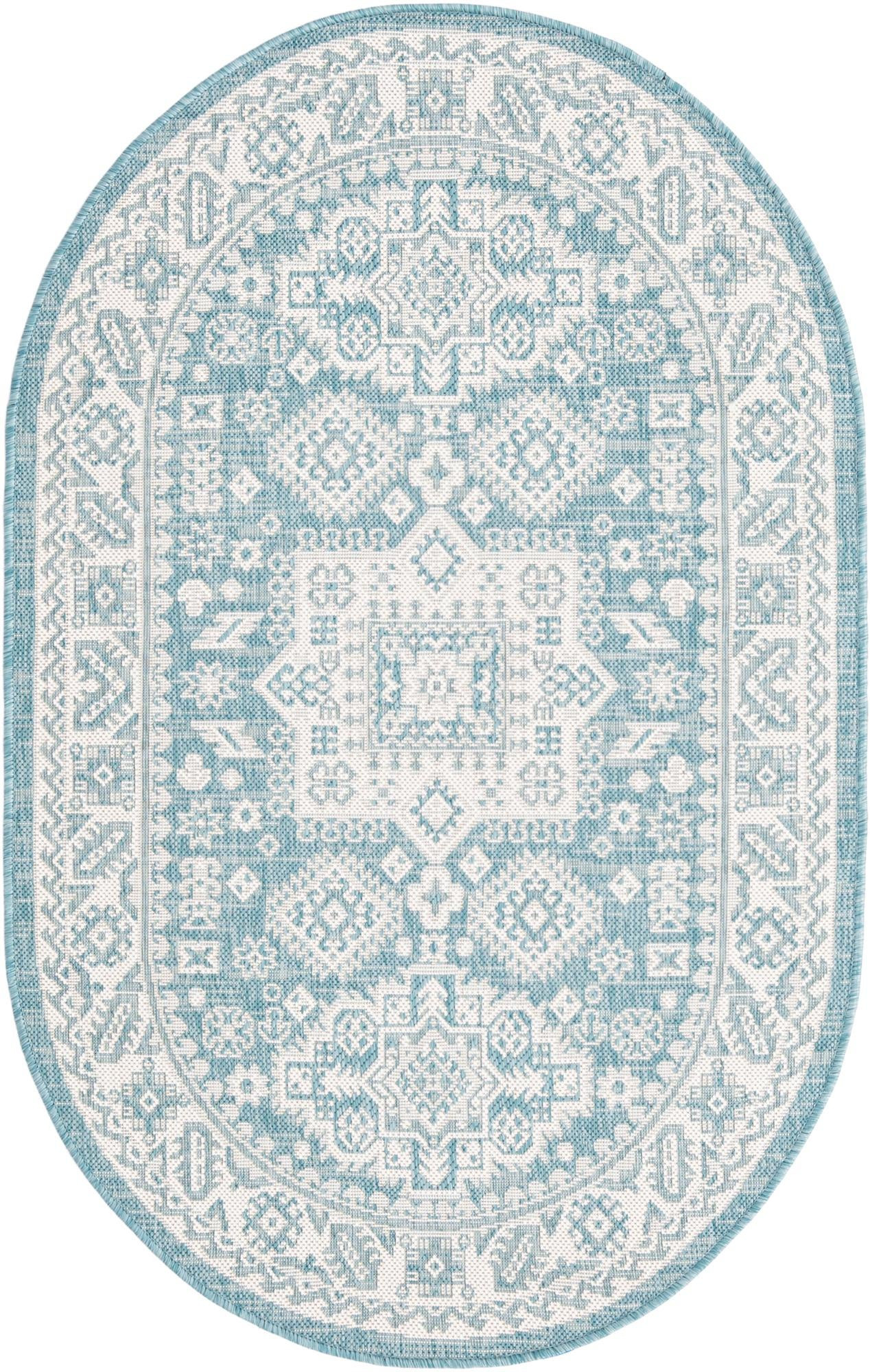 3' x 5' 3 Bellamy · Border Outdoor Rug, aqua