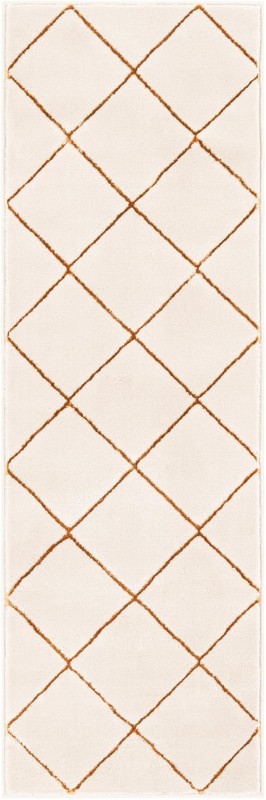 2' x 6' Gilchrist · Diamond rug, white and gold