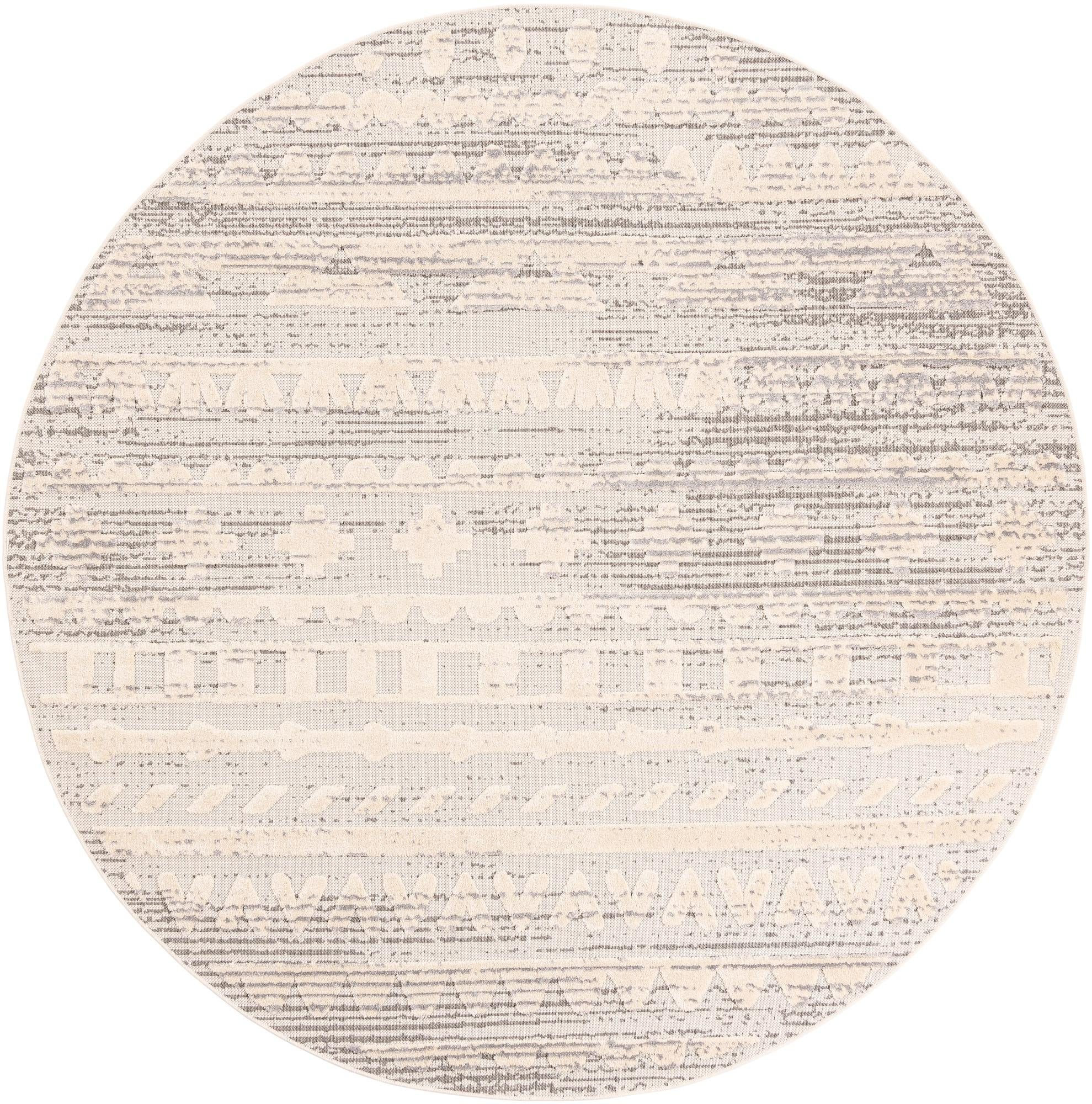 7' 10 x 7' 10 Nightingale · Tribal geometric rug, beige and gray