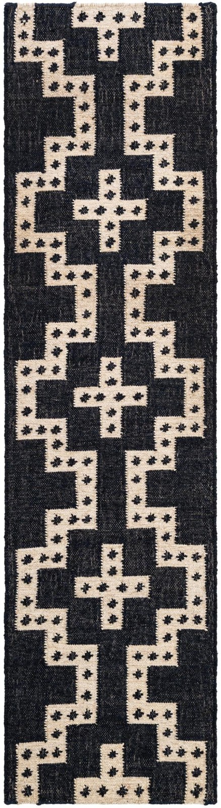 2' x 8' Earley · Geometric Wool Rug, navy and off-white