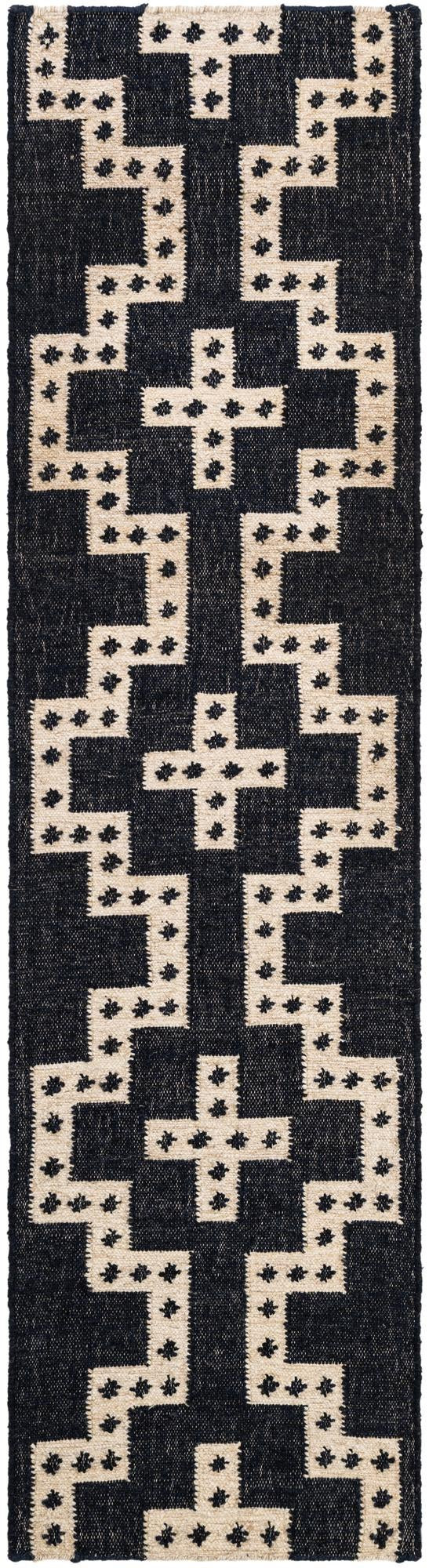 2' x 8' Earley · Geometric Wool Rug, navy and off-white