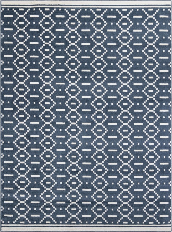 9' x 12' Rankin · Geometric rug, blue and ivory