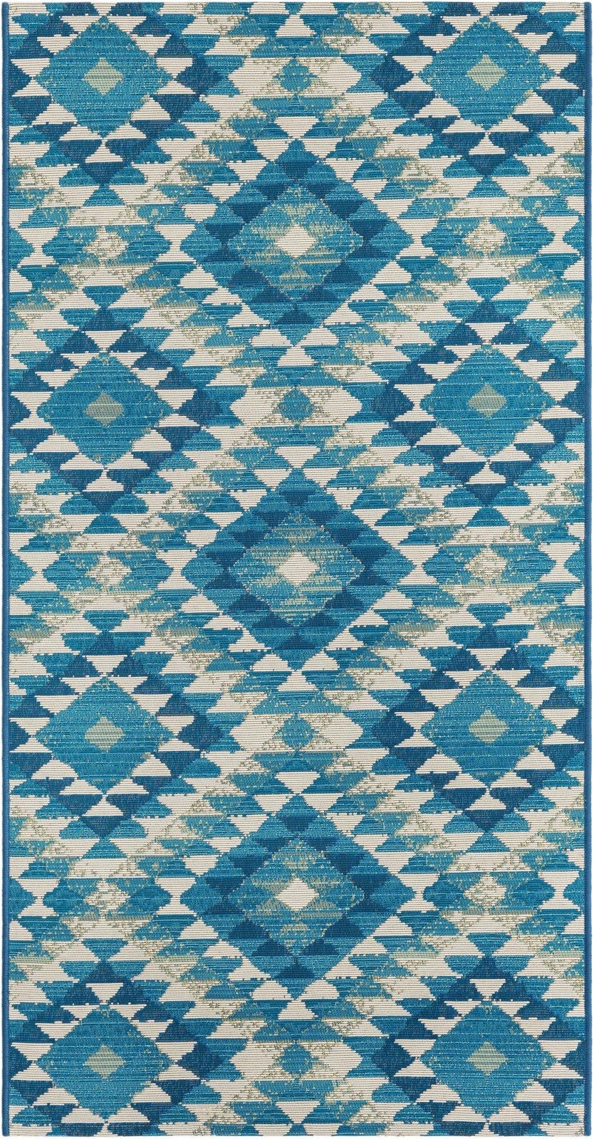 2' 7 x 5' 3 Lomax · Geometric diamond Outdoor Rug, blue and ivory