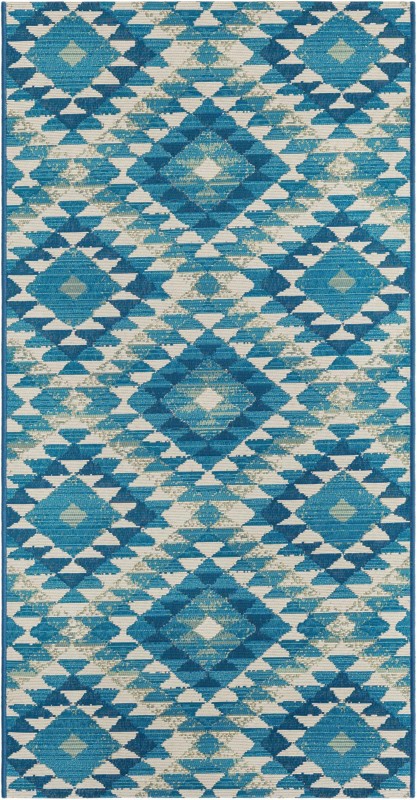 2' 7 x 5' 3 Lomax · Geometric diamond Outdoor Rug, blue and ivory