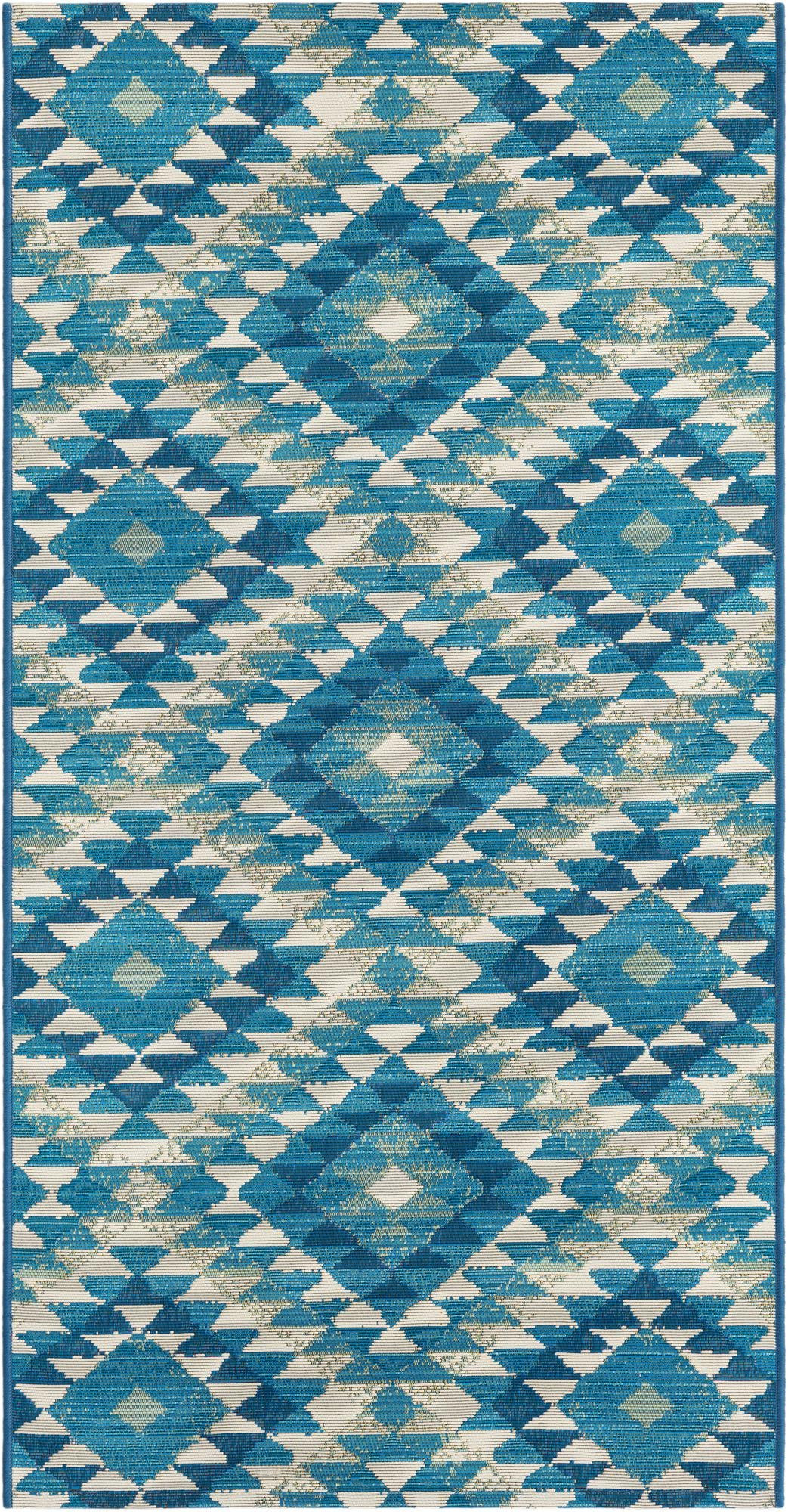 2' 7 x 5' 3 Lomax · Geometric diamond Outdoor Rug, blue and ivory