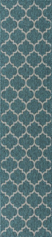 Fanshawe · Lattice Outdoor Rug, teal and gray