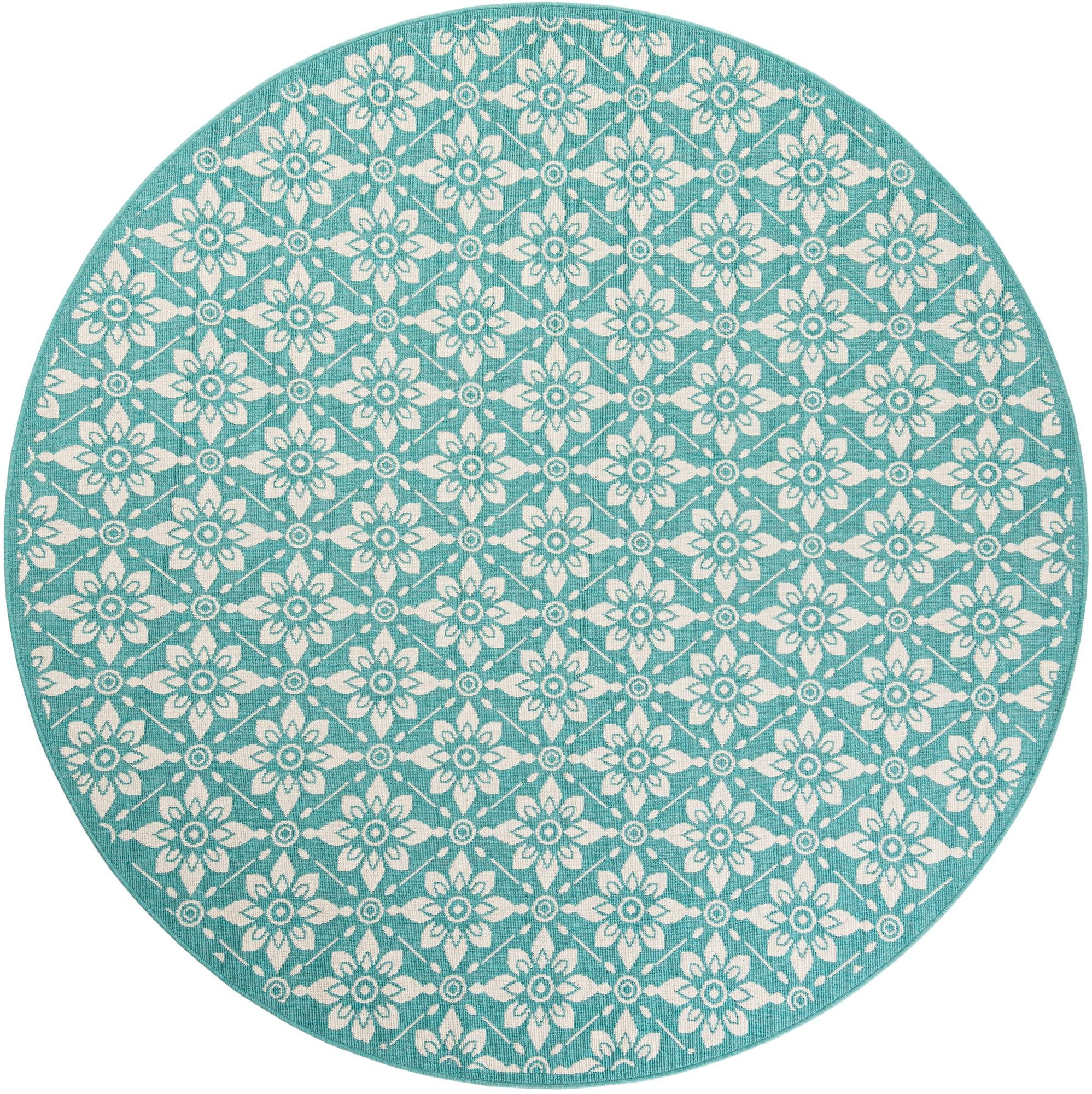 7' 10 x 7' 10 Selwyn · Floral / botanical Outdoor Rug, teal