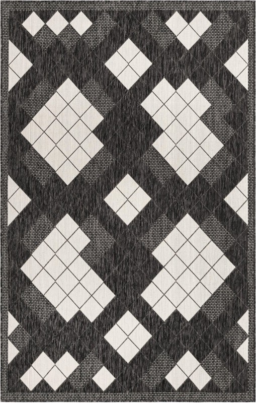 Keaton · Diamond Outdoor Rug, black and white