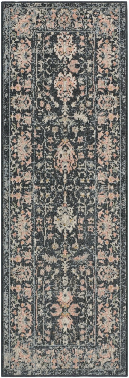 2' x 6' Sandys · Persian floral Washable Rug, navy and blush