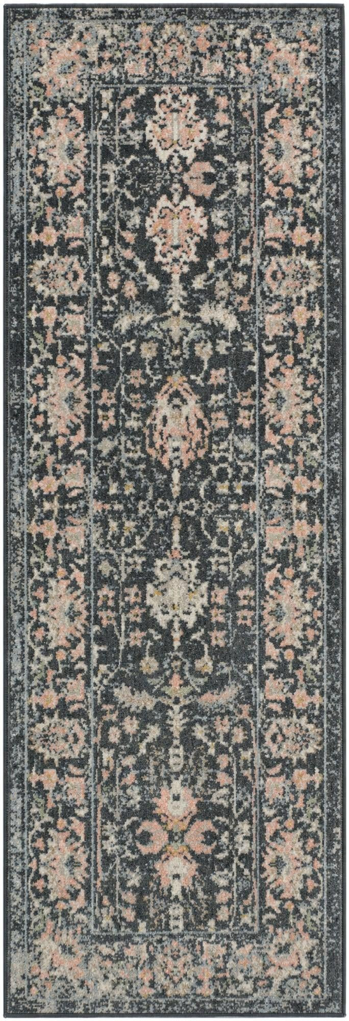 2' x 6' Sandys · Persian floral Washable Rug, navy and blush
