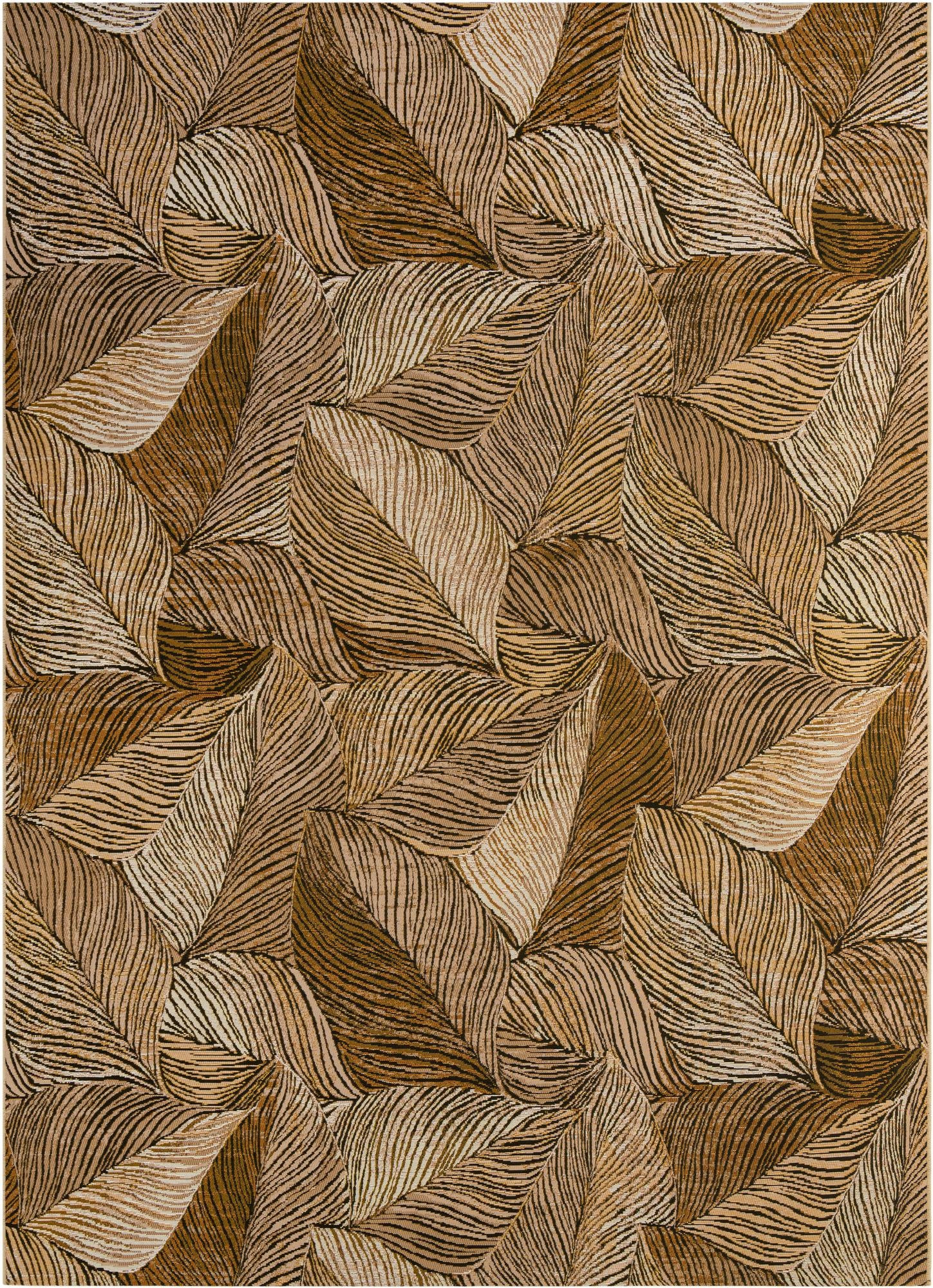 8' x 11' Trowell · Leaf pattern Outdoor Rug, brown and beige
