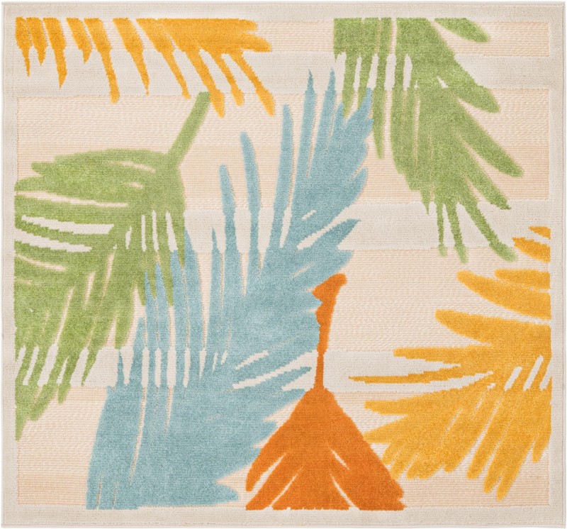 Fargo · Tropical leaf Outdoor Rug, multicolour on beige