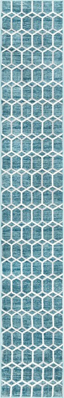 2' 7 x 16' 5 Babcock · Geometric rug, blue