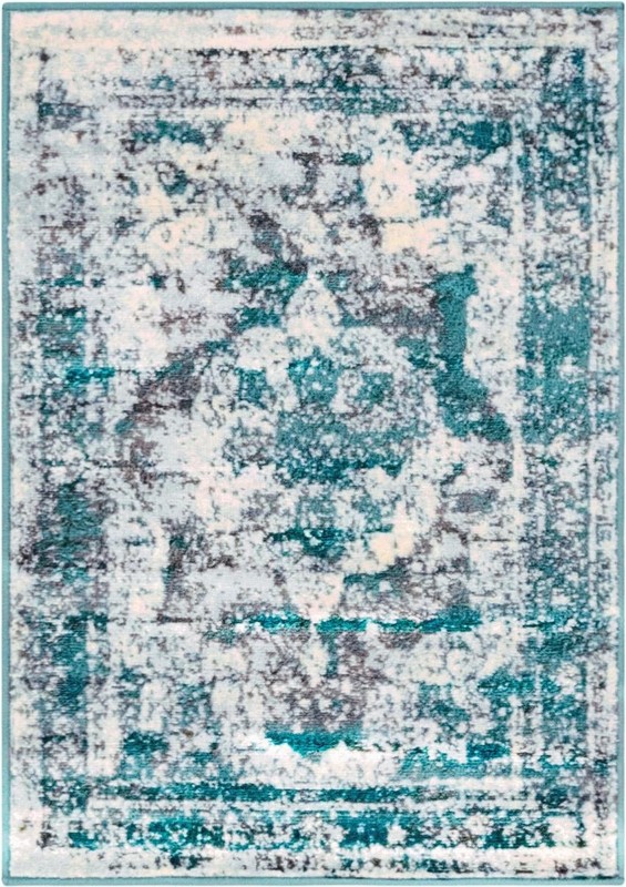 2' x 3' Blakemore · Distressed medallion rug, turquoise and ivory