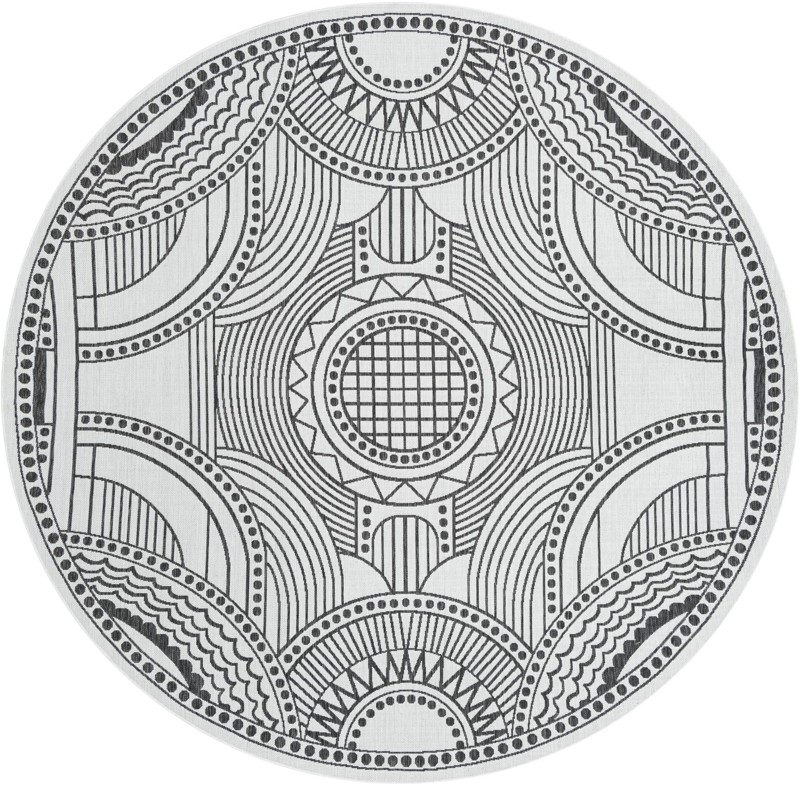 10' x 10' Brough · Medallion Outdoor Rug, white and black