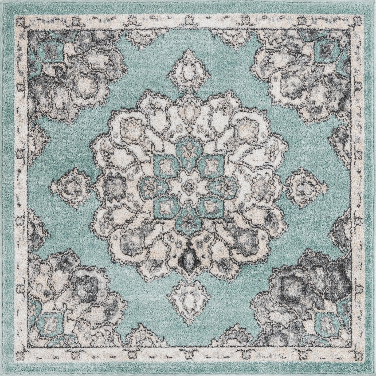 4' x 4' Nettle · Border rug, aqua