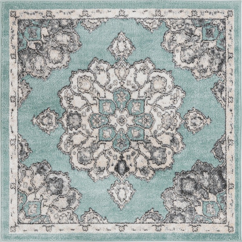 4' x 4' Nettle · Border rug, aqua