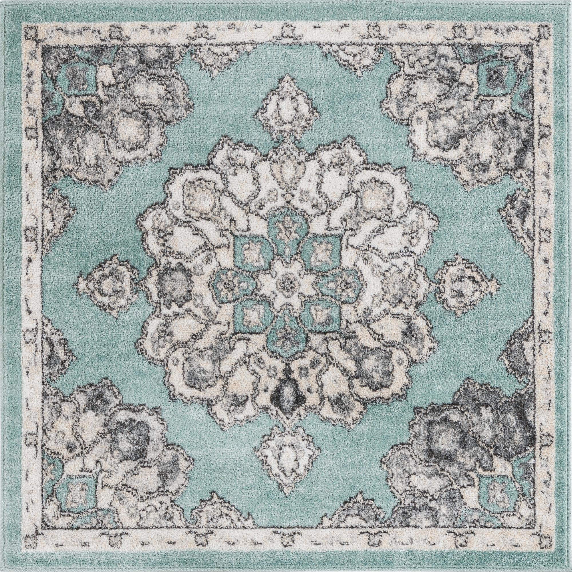 4' x 4' Nettle · Border rug, aqua