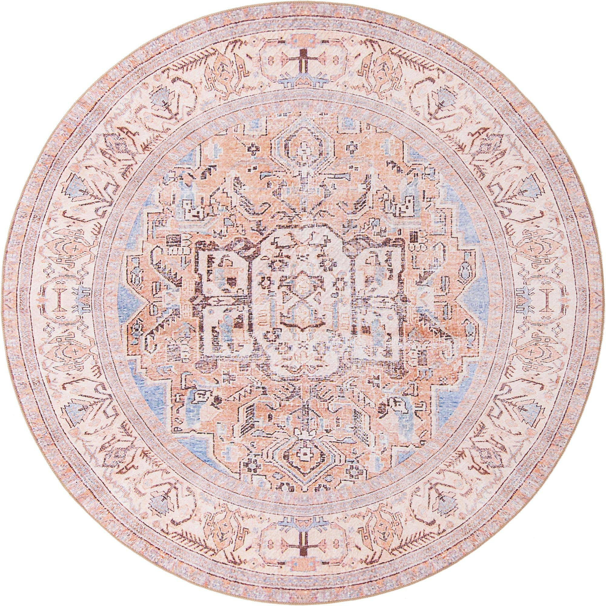 7' 7 x 7' 7 Boone · Medallion Washable Rug, blue and beige