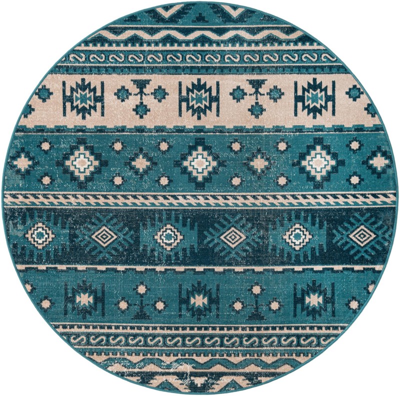 Lloyd · Tribal striped rug, blue and ivory