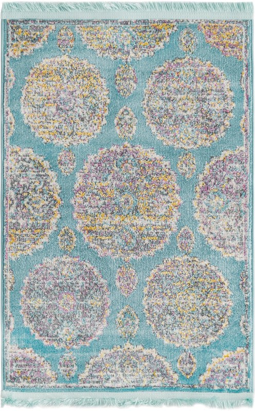 2' 2 x 3' Mather · Medallion rug, turquoise and gold