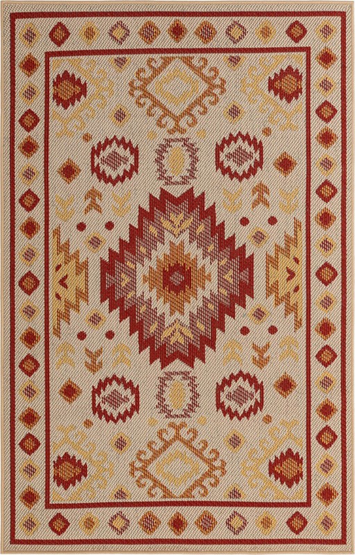 4' x 6' Whitfield · Border Outdoor Rug, beige and rust red