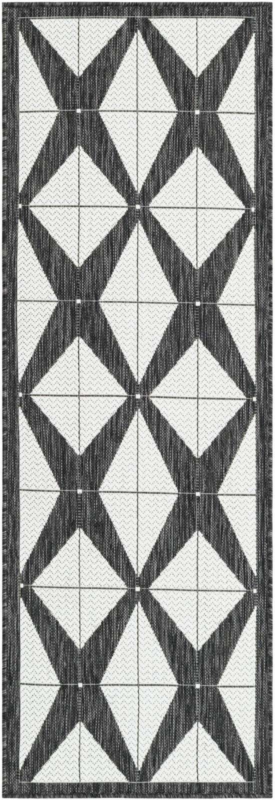 2' x 6' Whyte · Border Outdoor Rug, black and white