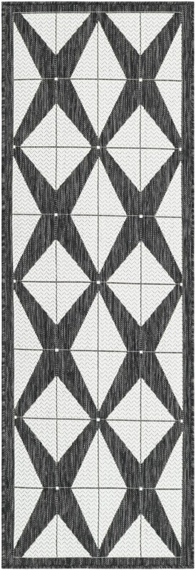 2' x 6' Whyte · Border Outdoor Rug, black and white