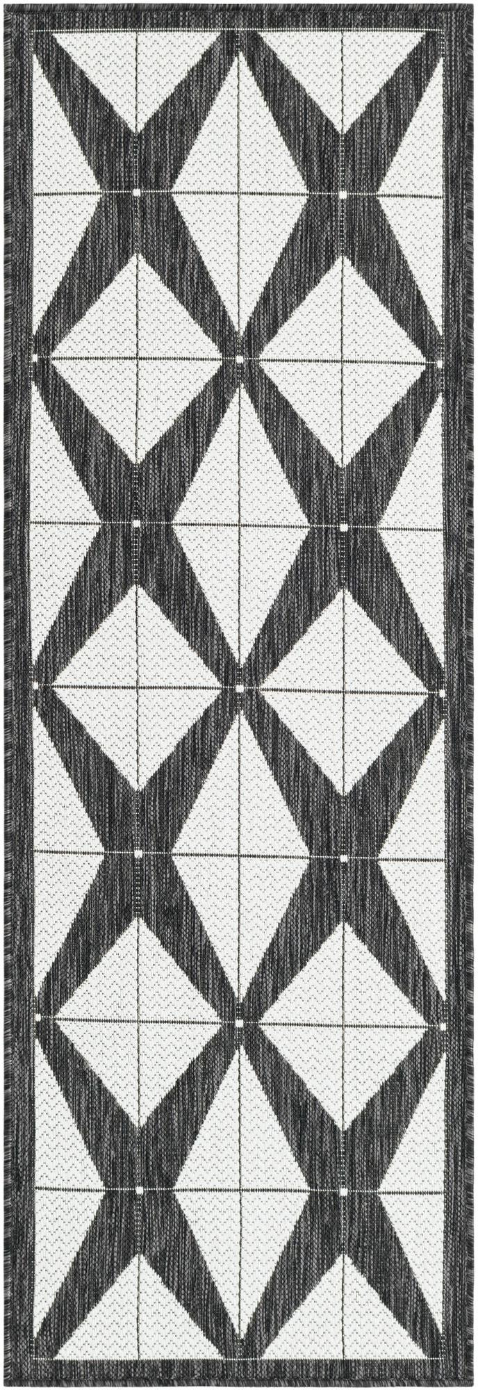 2' x 6' Whyte · Border Outdoor Rug, black and white