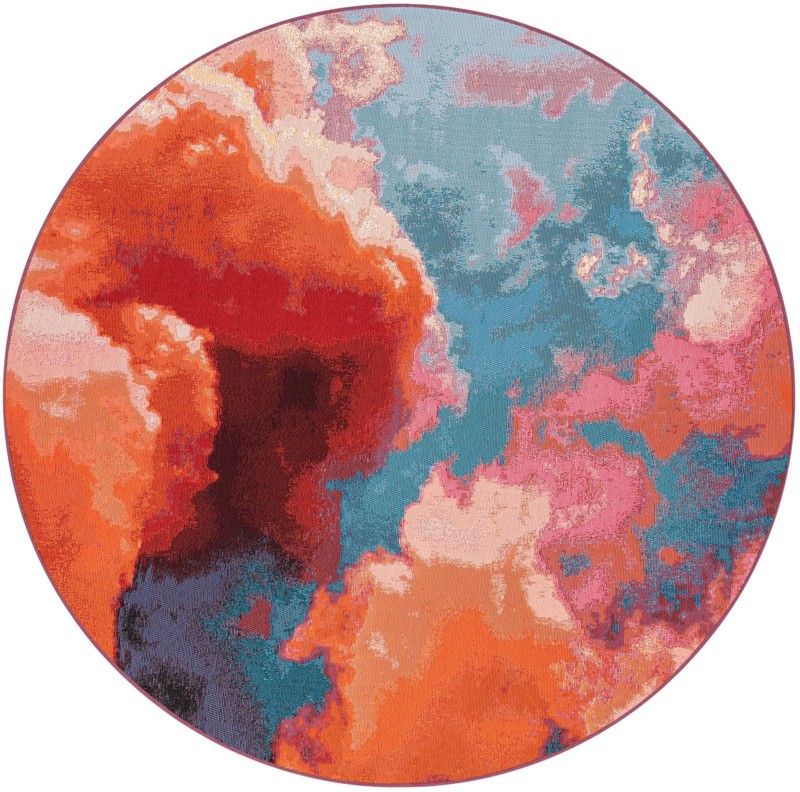 6' 1 x 6' 1 Lomax · Abstract Outdoor Rug, orange and blue