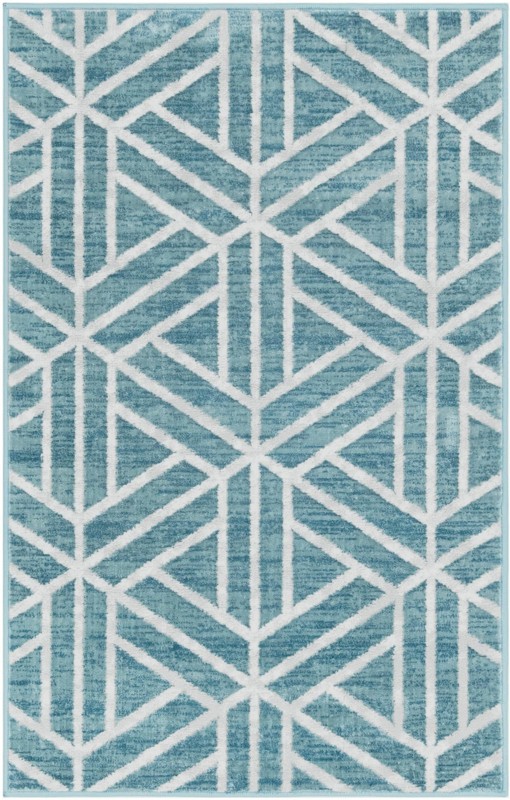 3' 3 x 5' 3 Norwood · Geometric trellis rug, blue and ivory