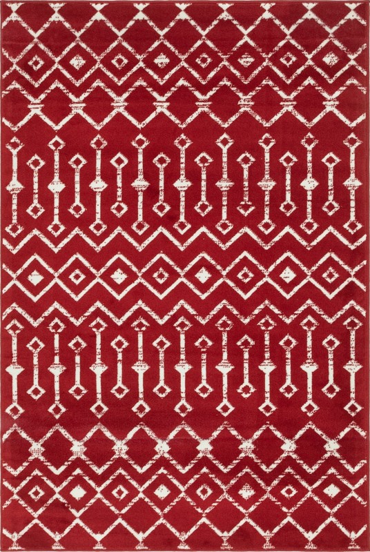 4' x 6' Dudley · Tribal trellis rug, red and ivory