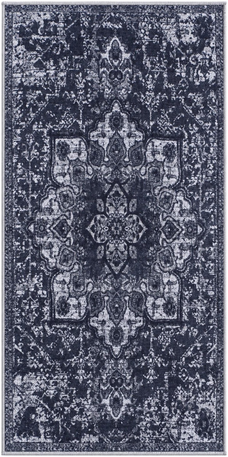 2' x 4' Rideout · Distressed medallion rug, charcoal and gray