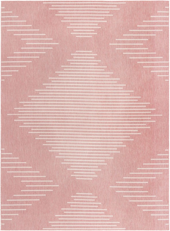 10' x 13' Harlow · Geometric diamond Outdoor Rug, pink and ivory